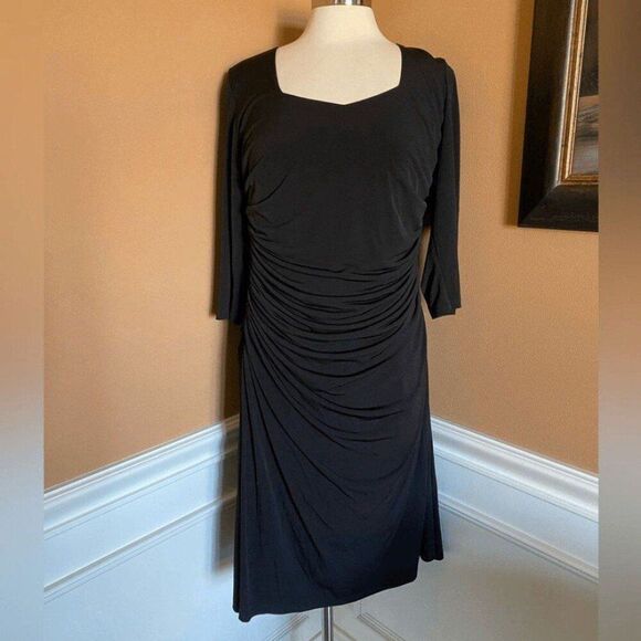 Kiyonna Flaunt Ruched Cocktail Party Dress Black 14 LBD Event EUC - Picture 2 of 7